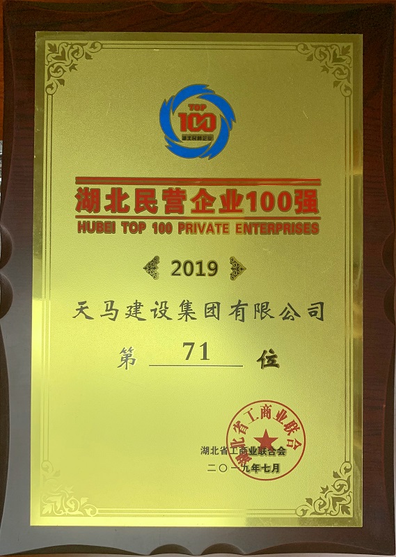 【喜報】天馬建設(shè)集團蟬聯(lián)2019湖北民營企業(yè)百強 排名上升4位